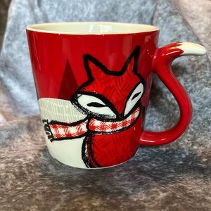 STARBUCKS 2016 Red Fox Tail Handle Scarf Holiday Coffee Mug Cup 8oz  Retired